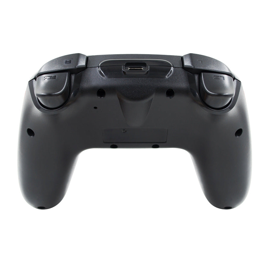 Grey wireless Bluetooth game controller angled view
