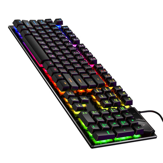 104-key RGB wired keyboard with mixed color backlight on a white background