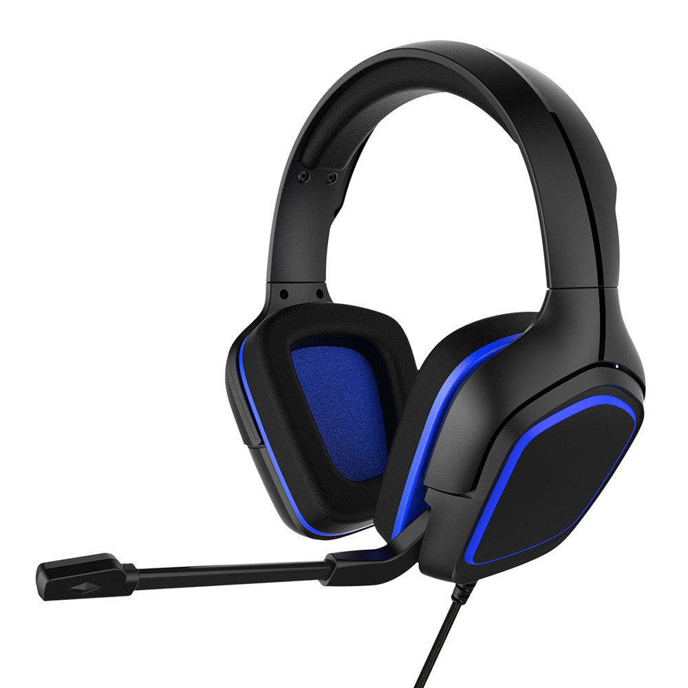 Black-blue wired gaming headset with padded earcups