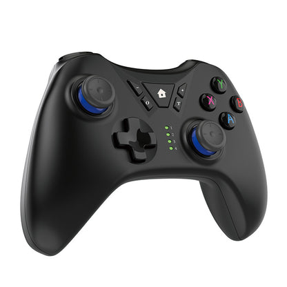 Black wireless Bluetooth game controller angled front view on a white background