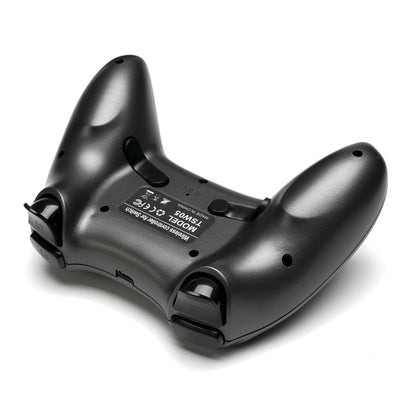 Black wireless Bluetooth game controller back view on a white background