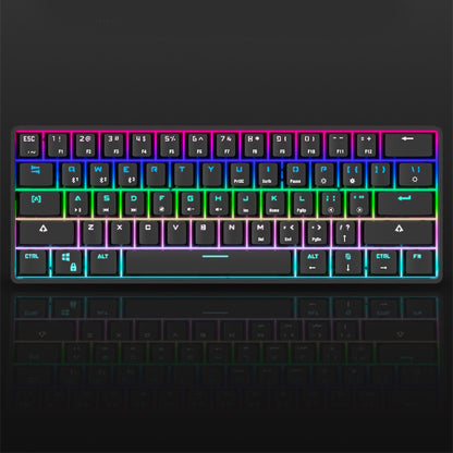Compact wireless Bluetooth keyboard with RGB backlight on a laptop setup