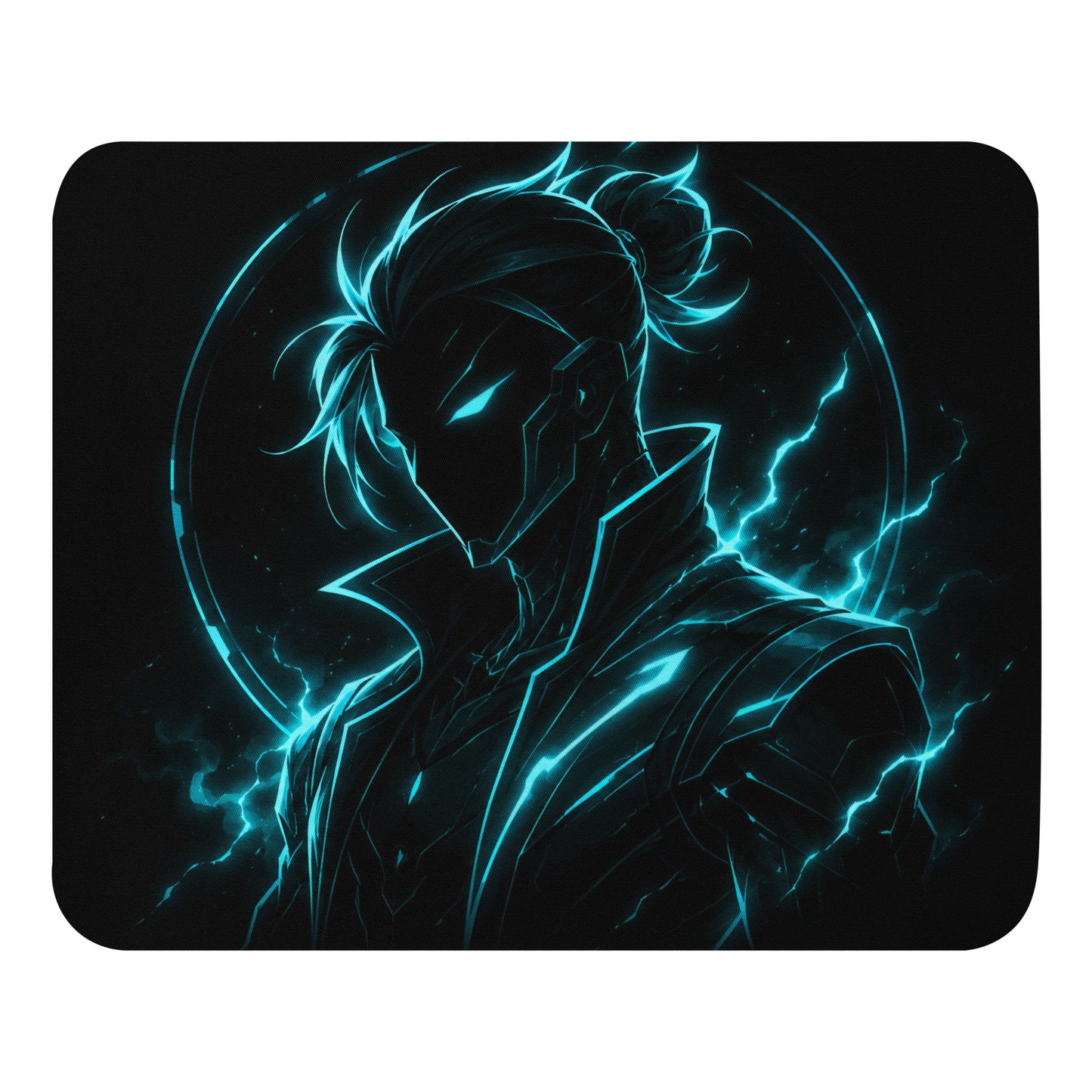 Cyan Phantom Mouse Pad with black and cyan neon phantom artwork