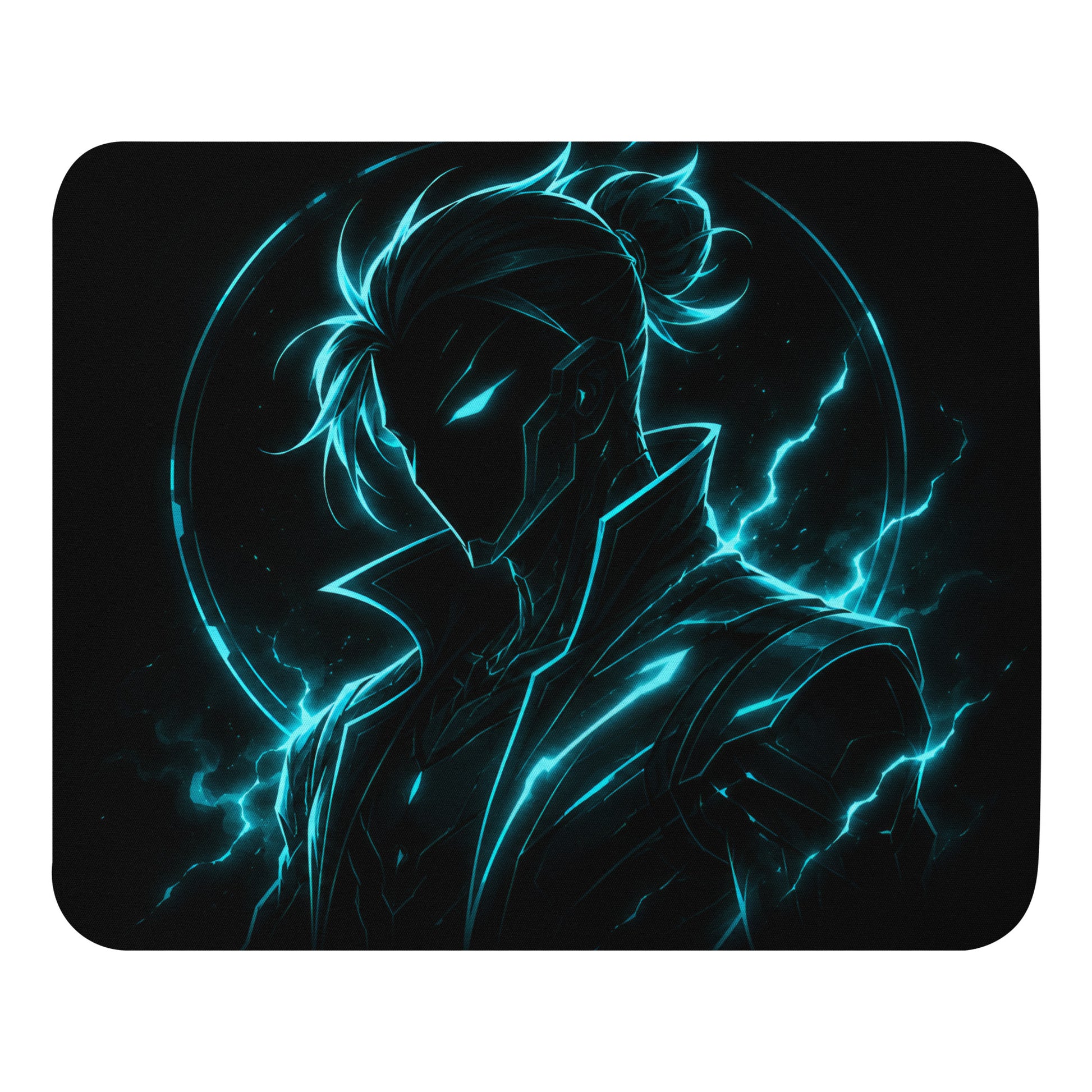 Cyan Phantom Mouse Pad with black and cyan neon phantom artwork