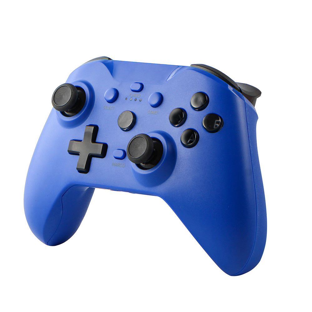 Blue ergonomic Bluetooth game controller with vibration support and Type-C charging
