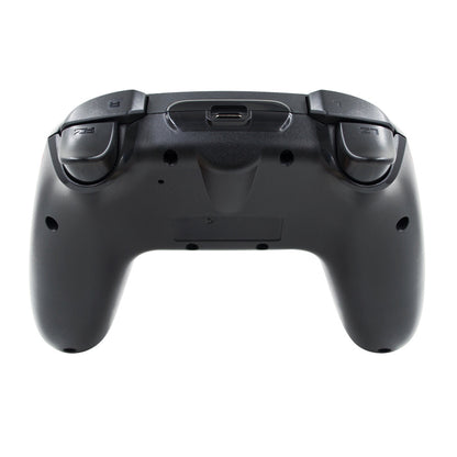 Grey wireless Bluetooth game controller angled view