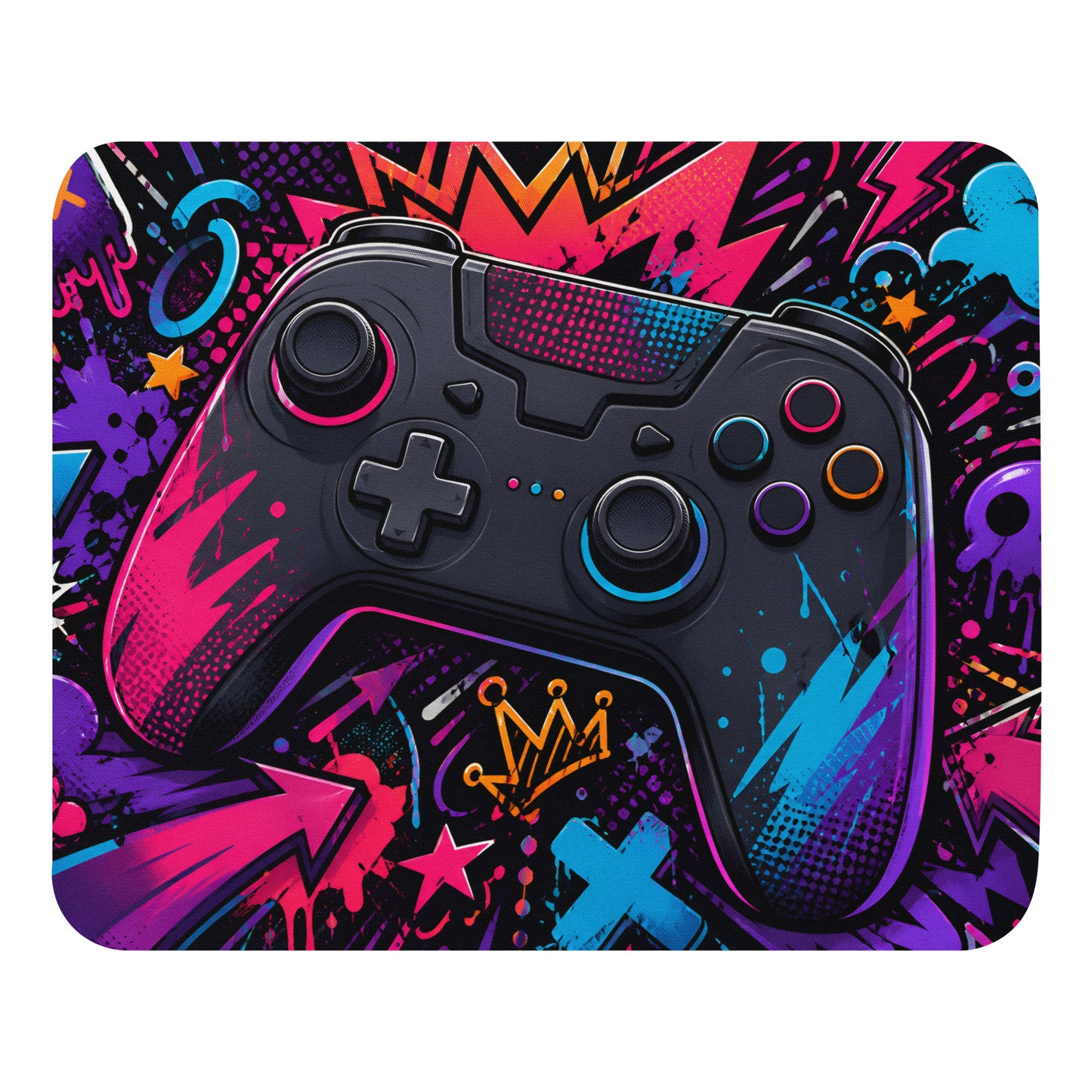 Neon Controller Mouse Pad with colorful controller artwork