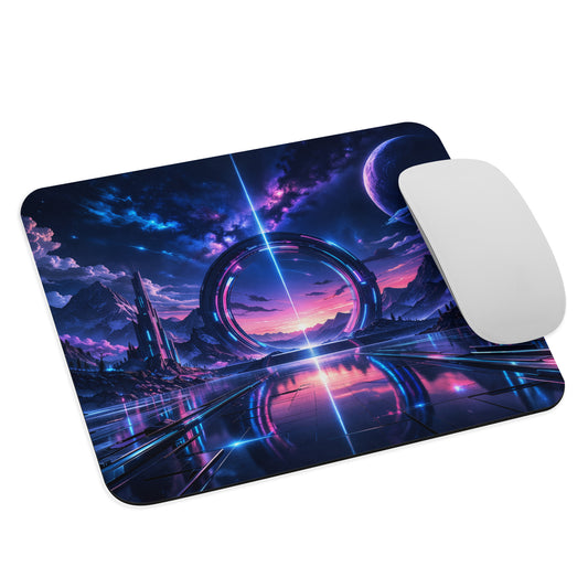 Neon Portal Mouse Pad with white mouse on a clean product mockup
