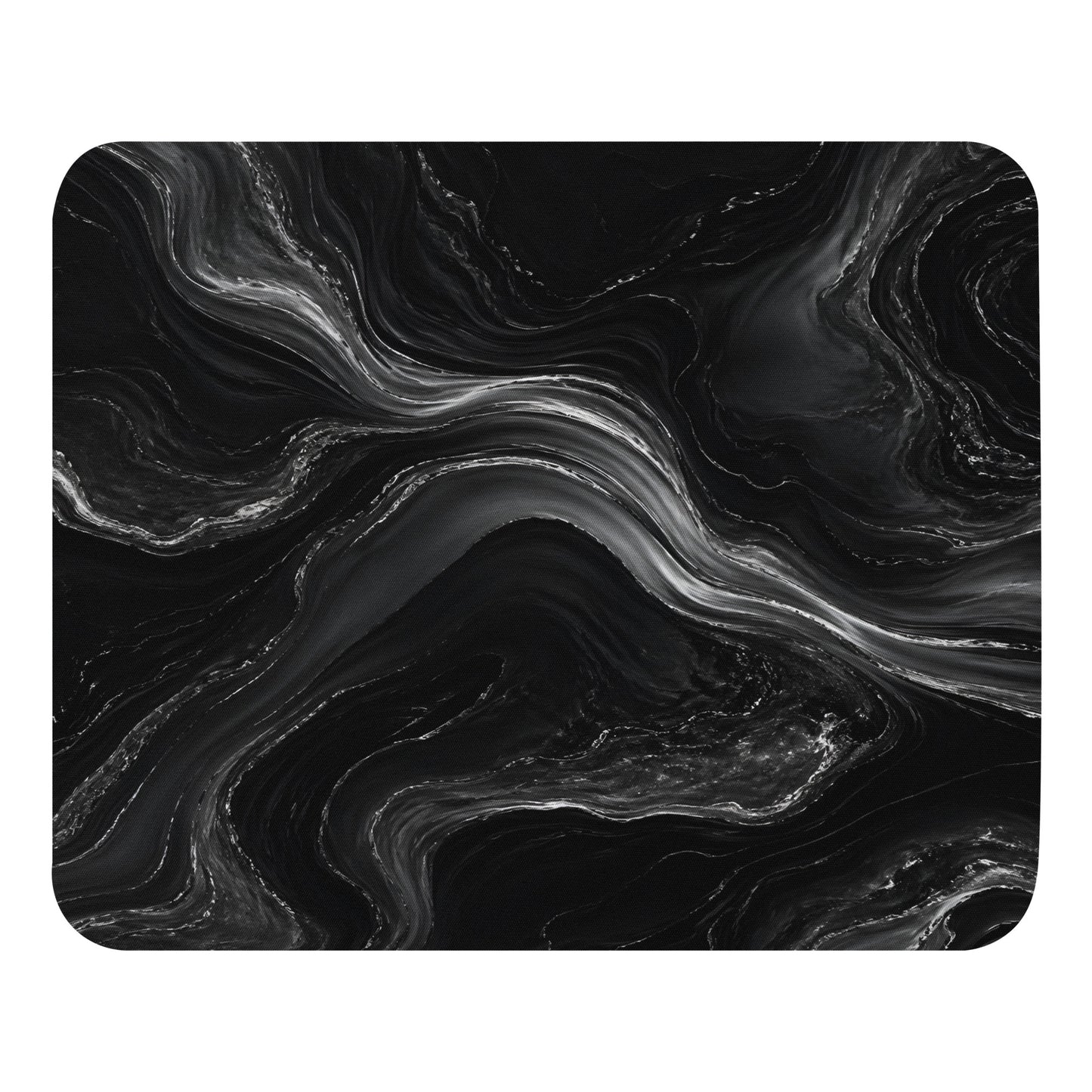Obsidian Flow Mouse Pad with black and silver abstract flow artwork