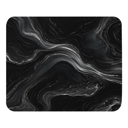 Obsidian Flow Mouse Pad with black and silver abstract flow artwork