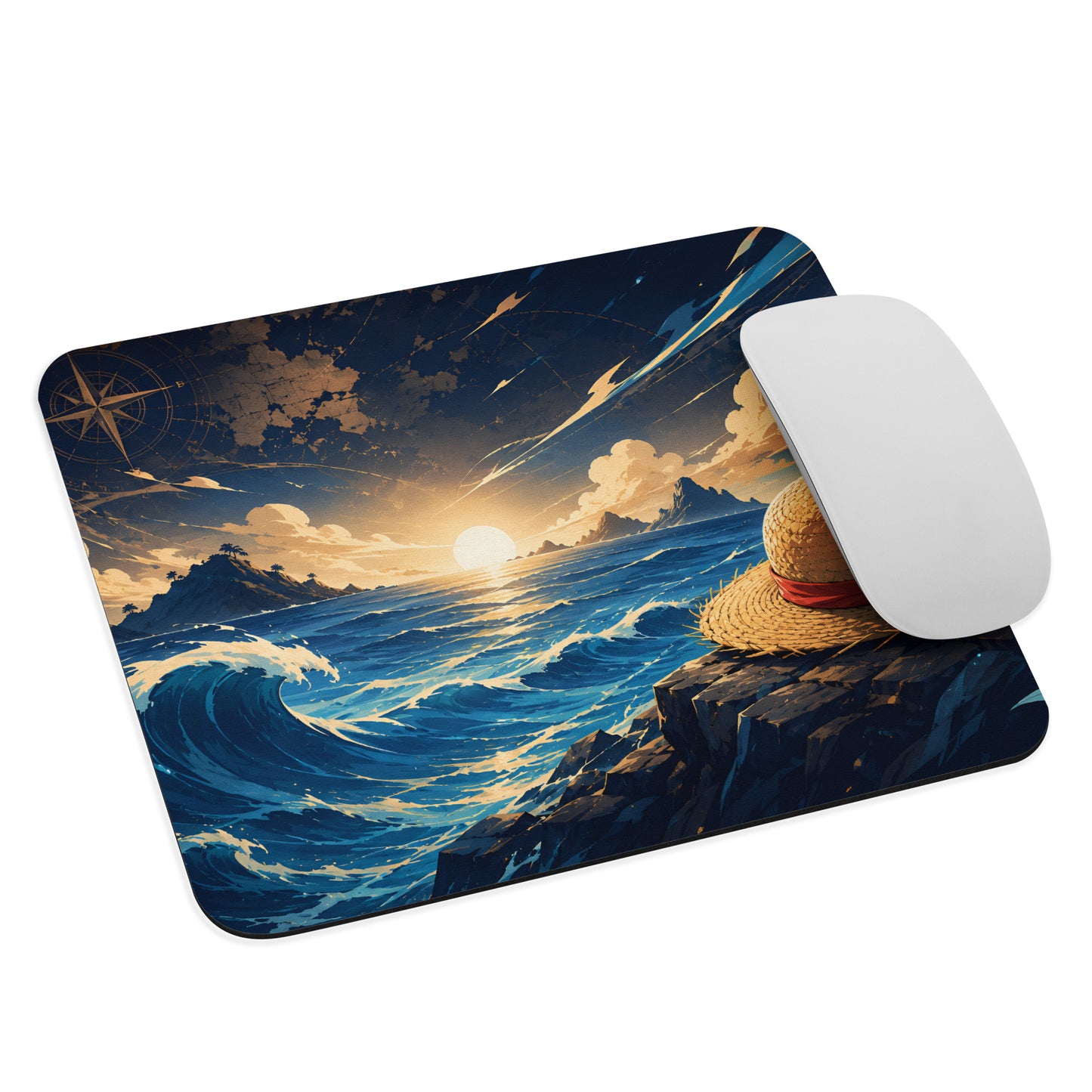 Angled view of Ocean Quest Mouse Pad with ocean-inspired illustrated design