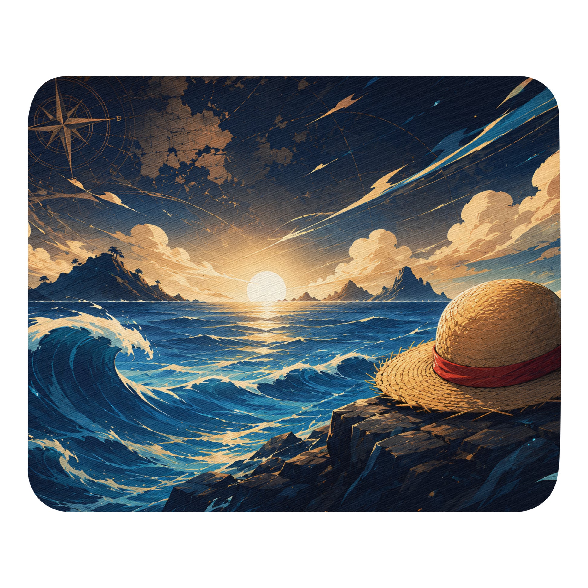 Ocean Quest Mouse Pad with ocean wave and sunset artwork