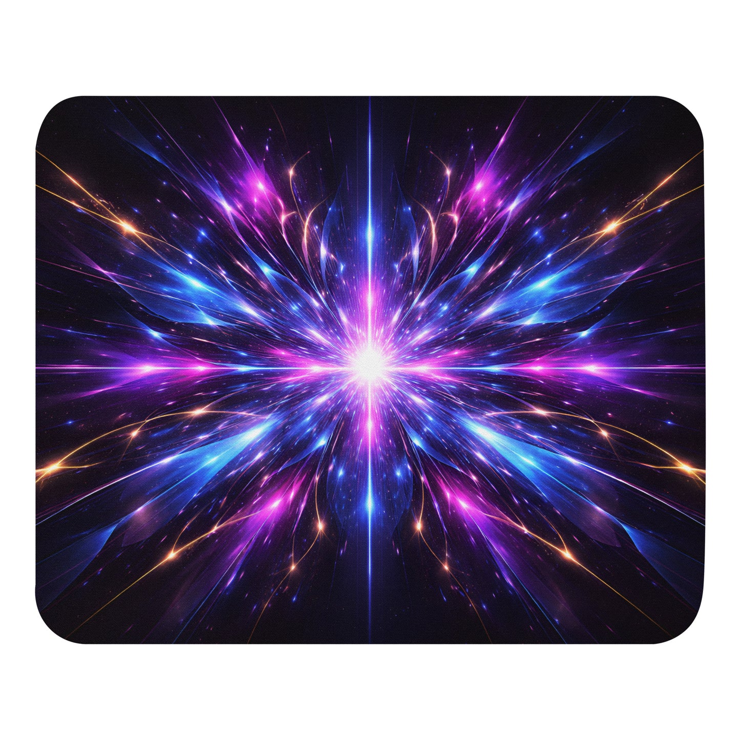 Radiant Core Mouse Pad with vibrant neon burst artwork