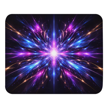 Radiant Core Mouse Pad with vibrant neon burst artwork