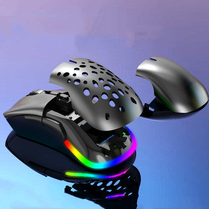 RGB wired gaming mouse with removable honeycomb-style shell detail
