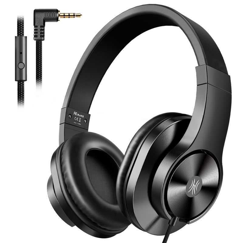 Black wired over-ear headset with microphone for desk setups