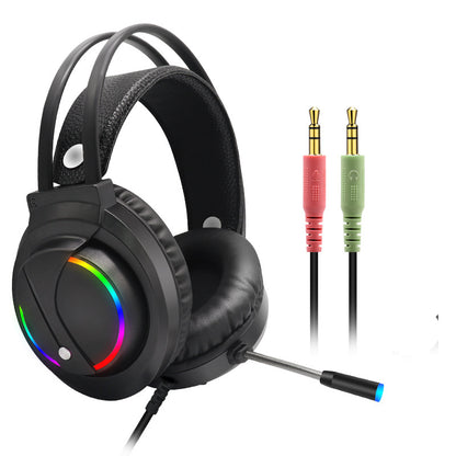 Wired RGB gaming headset with microphone and 3.5mm audio plugs