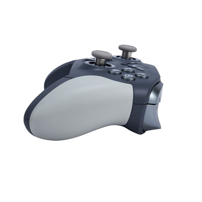 Wireless Bluetooth game controller angled side view in grey