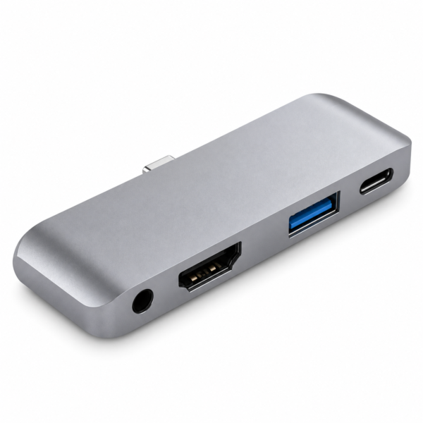 4-in-1 USB-C Hub with HDMI, USB-A, Audio & PD Charging – Grey